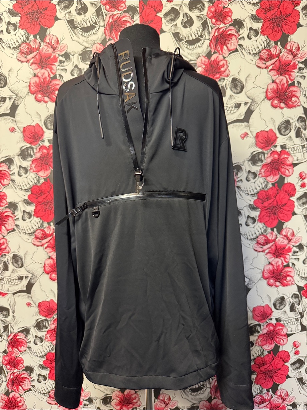 RUDSAK unisex Black Hooded limited edition Windbreaker with Front Zip Pocket